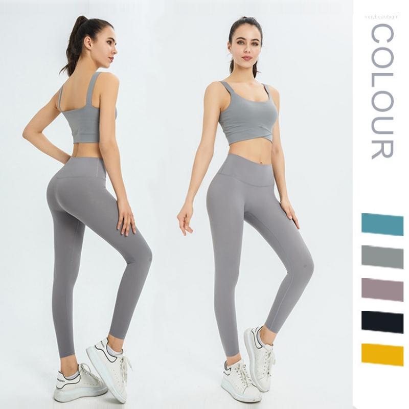 

Active Sets Breathable Solid Color Bra High Waist Hip Lifting Trousers Clothing Gym Female Fitness Leggings Women For Seamless Yoga Set, Bratrouserscoffee