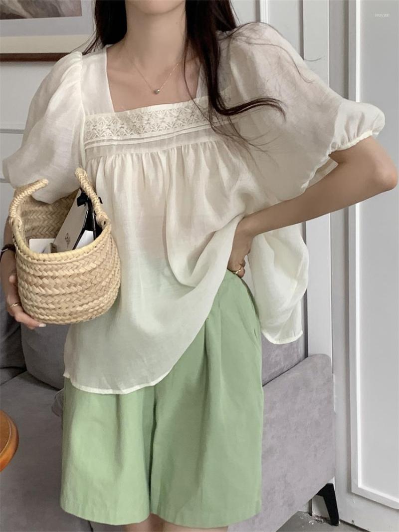 

Women's Blouses Alien Kitty Vintage Women 2022 White All Match Short Sleeve Summer Sweet Chiffon Embroidery Fashion Loose Blusas, Photo color