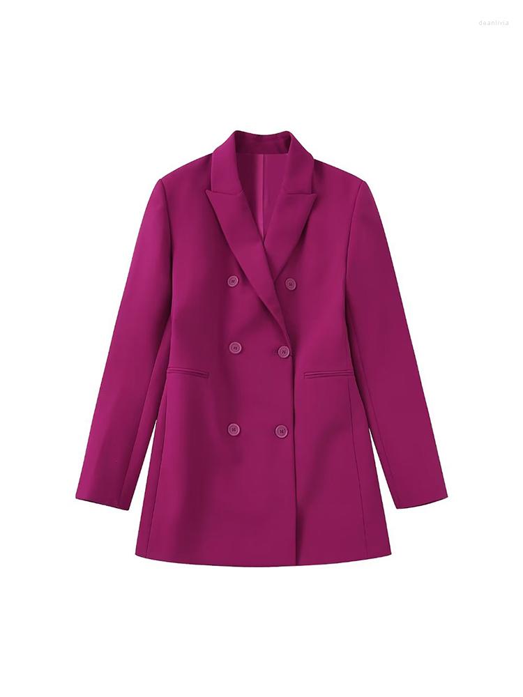 

Women's Suits Women's Fall 2022 Casual Fashion Chic Double Breasted Blazer Dress Vintage Lapel Long Sleeve Pockets Loose Solid Top, As shown