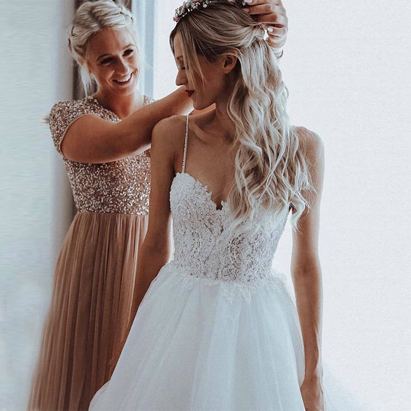 

Elegant Tulle Sweetheart-Neck Wedding Dresses Floor-Length Lace Applique Beading A-Line Bridal Dress Boho Wedding Gowns, Royal blue