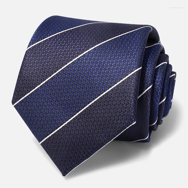 

Bow Ties 2022 High Quality Business Tie For Men Korean Style Dress Suit Necktie Navy Blue Striped 8CM Wide Gentleman Party Work Gift Box