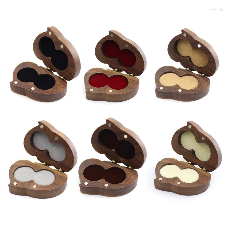 

Jewelry Pouches Ring Box For Wedding Ceremony Wooden Double Heart Bearer Holder Engagement 13MD