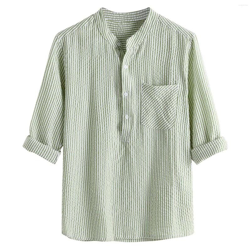 

Men's Casual Shirts Fashion Plus Size Men's Summer Stripe Leisure Linen Long Sleeves T-Shirt Top Blouse Autumn Breathable Daily Shirt, Black