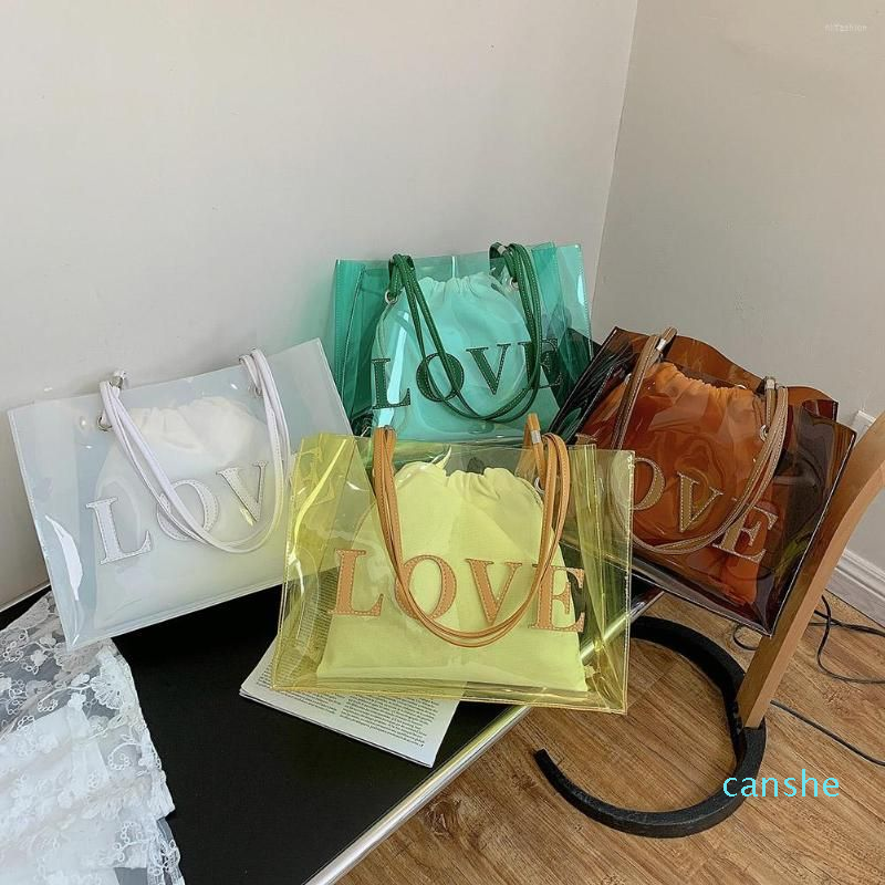 

Evening Bags Vintage Women Drawstring Purse Letters Shoulder Bag Transparent Composite Collection Korean Style Casual, Auburn