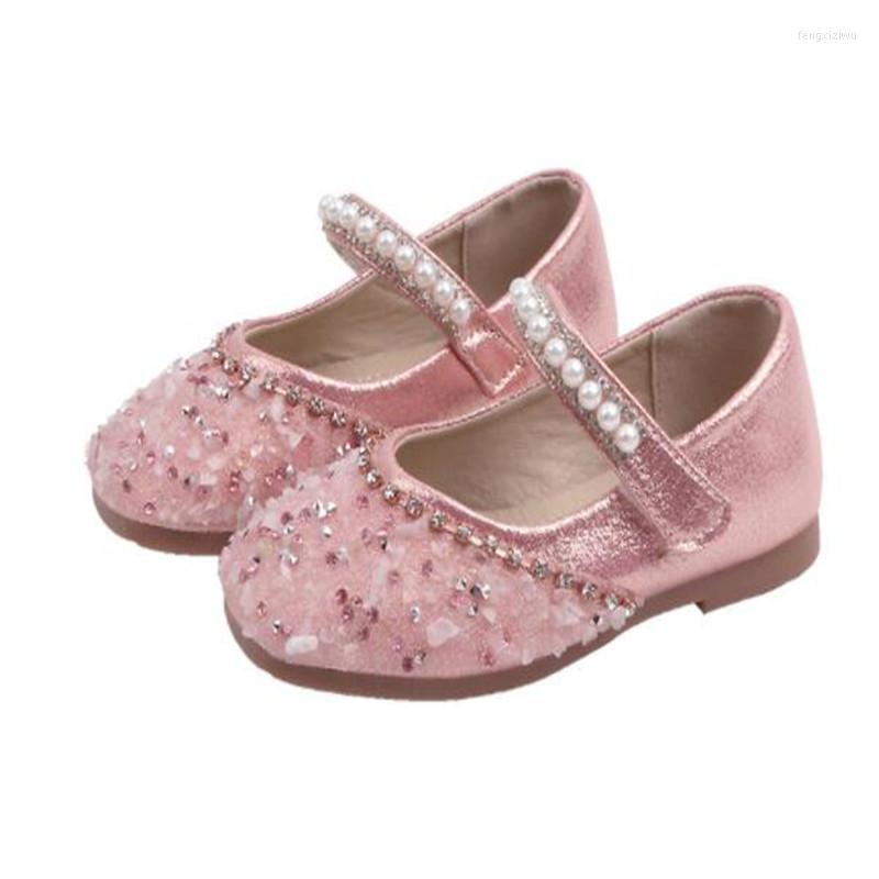 

Flat Shoes 2022 Spring Girls Pearl Princess Leather Girls' Crystal Kids Casual Performance Shining Party 21-35, Gold