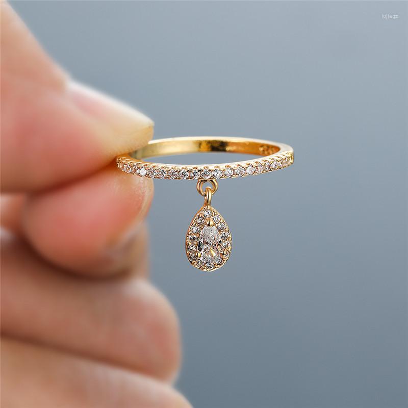 

Wedding Rings Cute Female White Crystal Pendant Ring Charm Yellow Gold For Women Bridal Water Drop Engagement