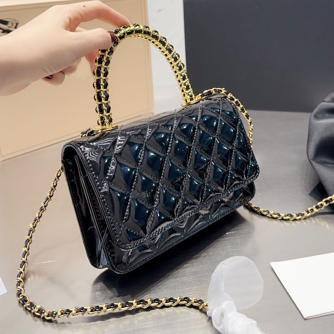 

22K Womens Co Handle Totes Quilted Bags Patent Leather Lambskin Classic Wallet Vintage Gold Hardware Chain Shoulder Purse Card Holder Designer Mini Handbags 20x13C, Box