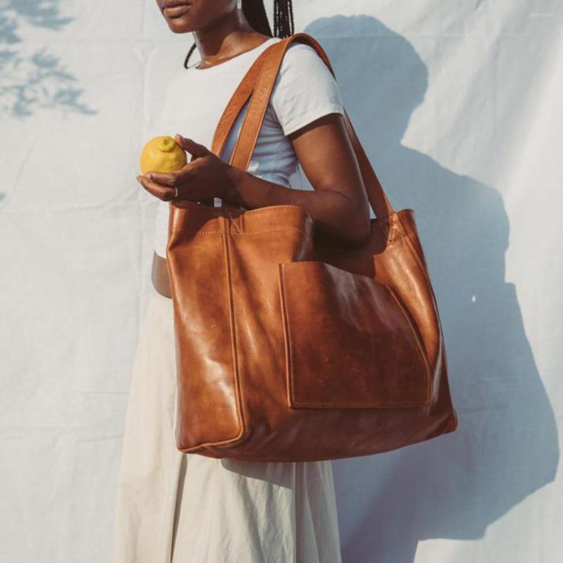 

Evening Bags Retro Bag For Women PU Leather Ladies Shoulder Large Capacity Rest Tote Shopping Magazine Notebook Organizer Gift, Brown