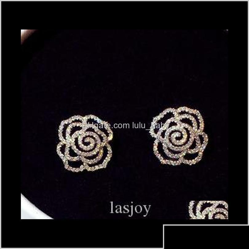 

Stud Super Glittering Ins Fashion Luxury Designer Diamonds Zircon Elegant Camellia Rose Flower Earrings For Woman Girls Gold Sqgov V Ot0Xs