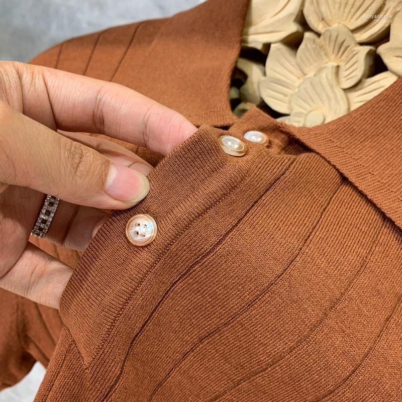 

Men's T Shirts Men's T-Shirts Men Summer Knitting Short Sleeve Shirt Japan Style Business Striped Lapel High Street Slim Fit Buttons