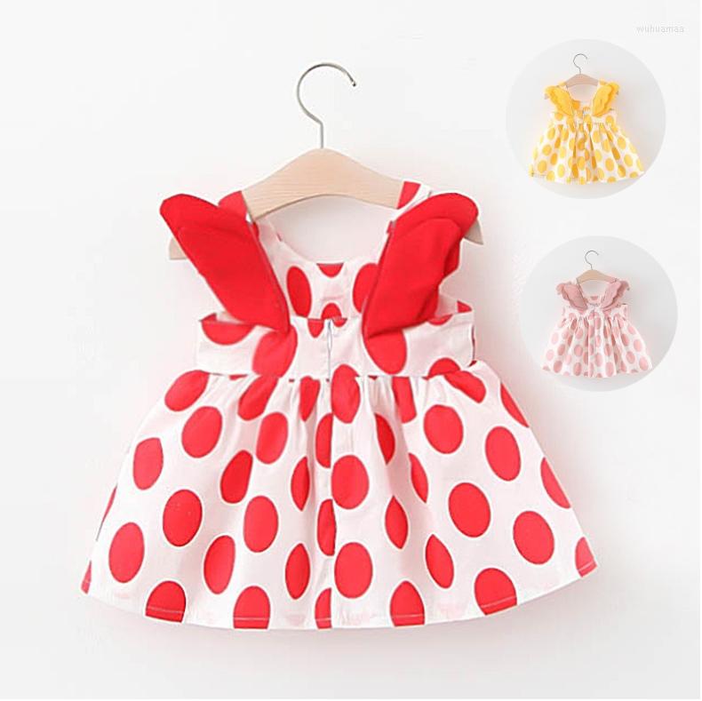 

Girl Dresses Short Sleeve Soft Casual Style Red Girls Summer Princess Dot Cotton Baby Clothes Skirt, Pink