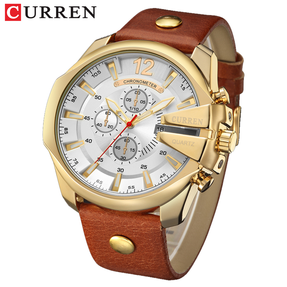 

Wristwatches Men Luxury Brand CURREN Fashion Casual Sports Watches Modern Design Quartz Wrist Watch Genuine Leather Strap Male Clock 221028, Gold white