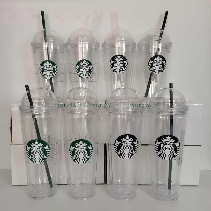 

473ML Starbucks Tumblers Dome Cover Double Plastic Straw Cup With Large Capacity Portable Coffee Cups Gift Mug, Customize