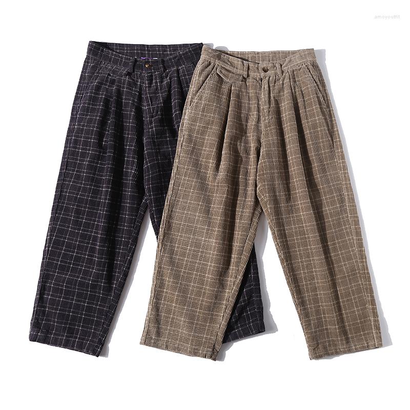 

Men's Pants Men Classic Vintage Cotton Corduroy Single Pleated Plaid Trousers Male Japanese Korean Streetwear Loose Casual Harem, Purple