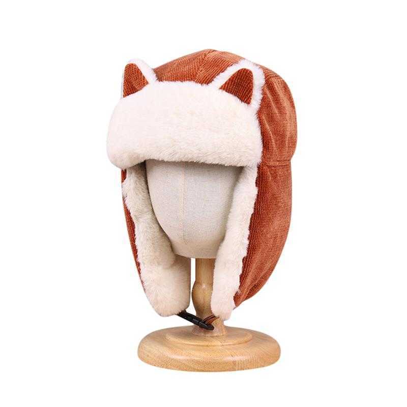 

Beanie/Skull Caps Women Thicken Warm Earmuffs Ear-flapped Hat Winter Cold-proof Cotton Cat Ears Cap 2022Winter Russian Hats, Pink