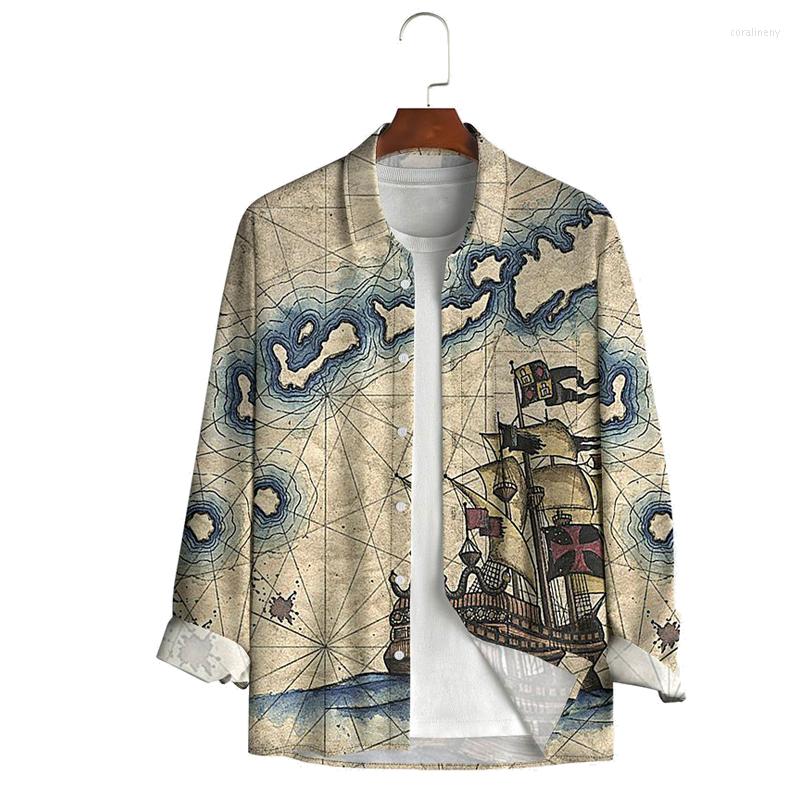 

Men' Casual Shirts Men' Ocean Print Fashion Lapel Long Sleeve Hawaiian Shirt, Sky blue