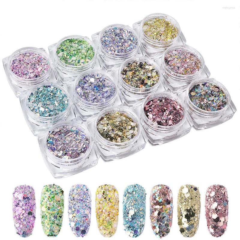 

Nail Glitter 12 Pcs Hexagon Sunlight Sensitive Color Changing UV Light Sequins Art