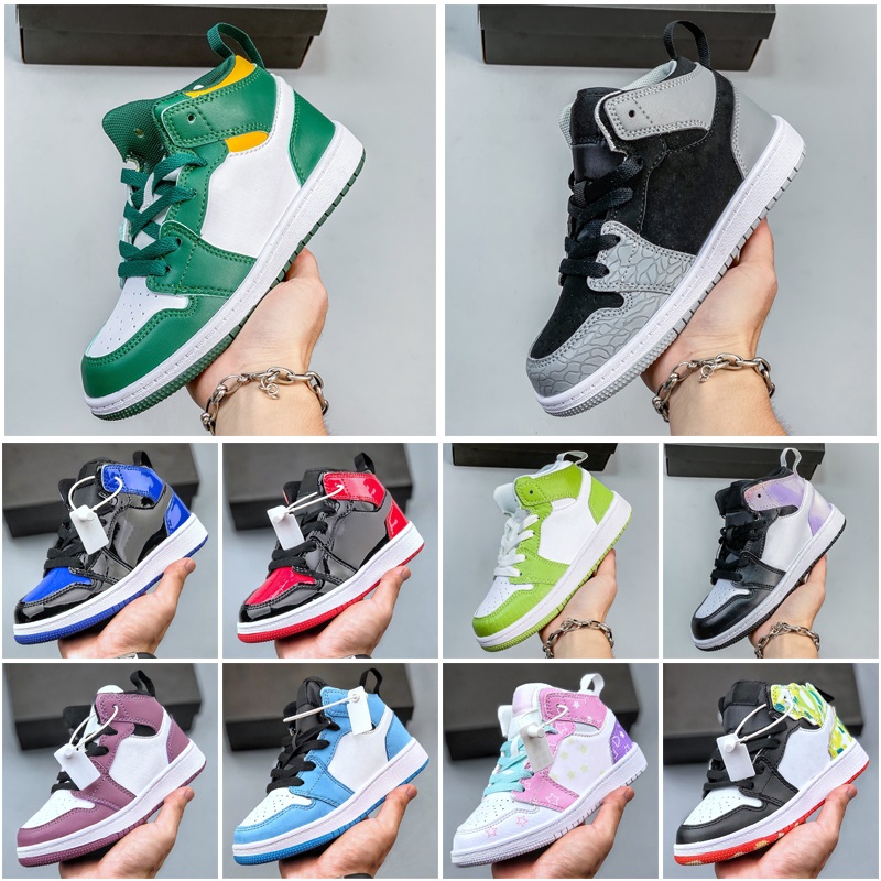 

2023 Kids Basketball Shoes Jumpman 1s 1 Shoes UNC University Blue Infants Toddler Child Designer Pine Green Royal Trainers Obsidian Chicago, (7)