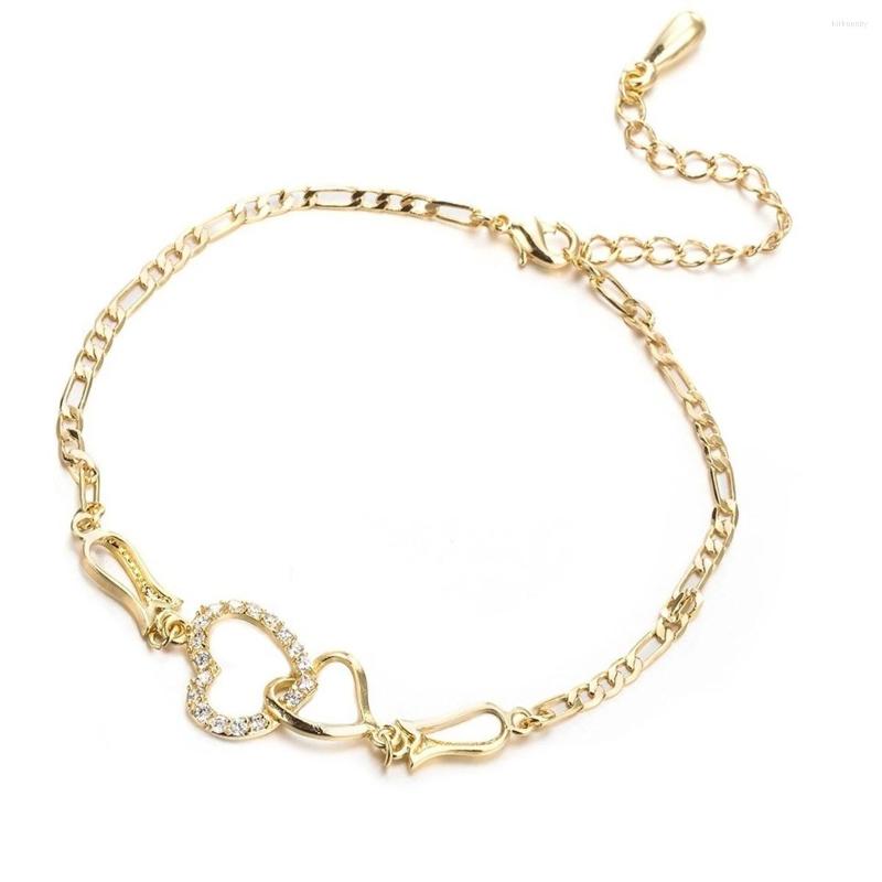 

Anklets 2022 Fashion Double Heart Ankle Bracelet Women Crystal Barefoot Beach Leg Chain Valentine's Day Gift Female Accessories