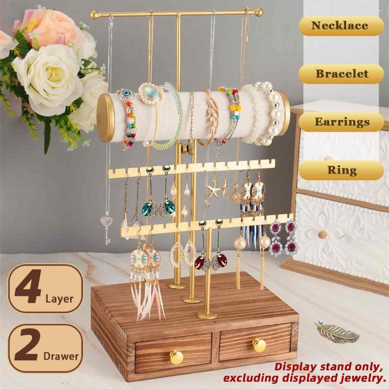 

Jewelry Pouches 4 Tiers Organizer Box Display Table Bracelet Necklace Metal Holder Desktop Ring Jewellery Storage Stand