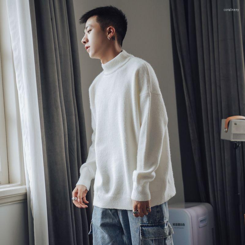 

Men's Sweaters Brand Spring Autumn Men Cashmere Sweater Cardigan Half Turtleneck Men's Slim Base Knitwear Clothes Pull Homme E658, White