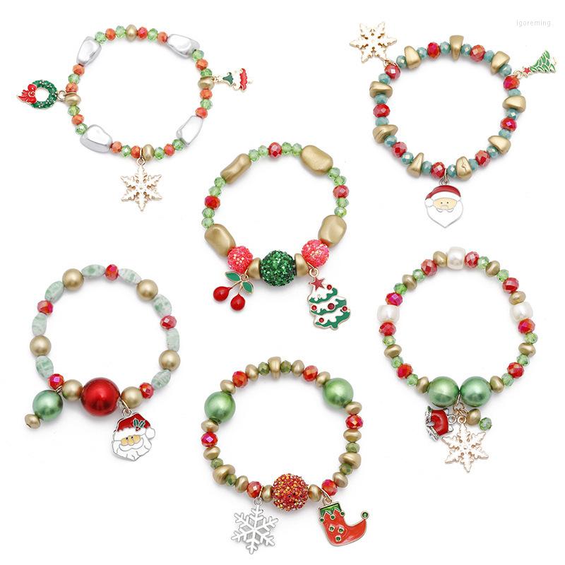

Charm Bracelets U-Magical Christmas Tree Old Man Snowflake Socks Beaded Irregular Bracelet For Women Red Green Elk Enamel Metal Jewelry