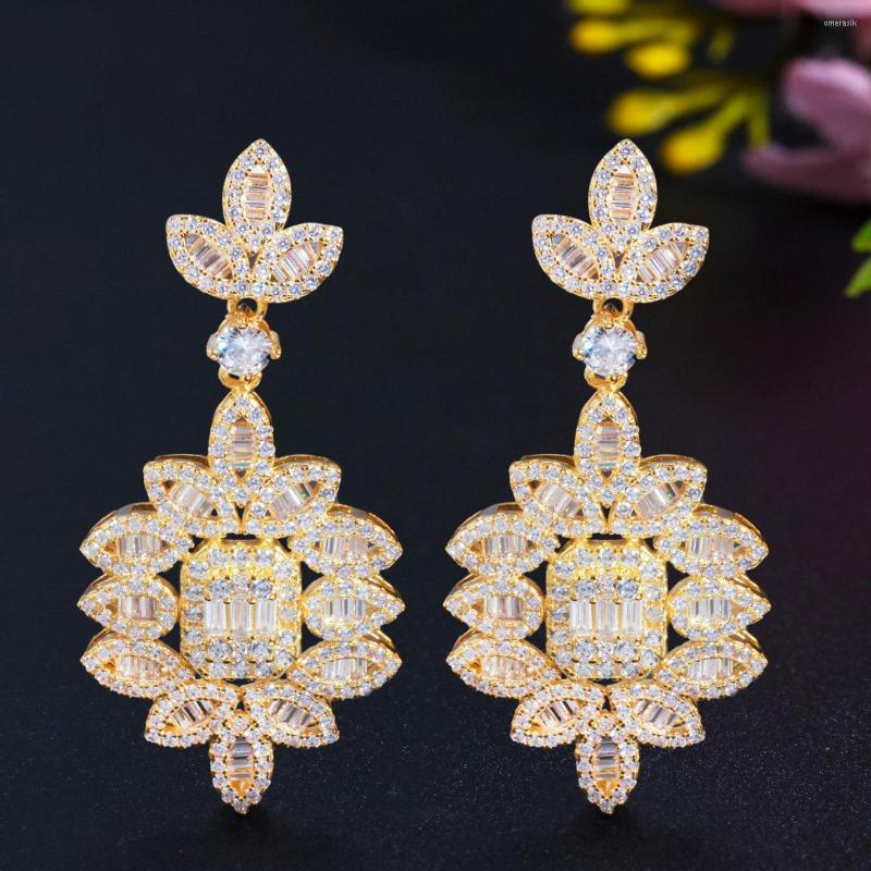 

Dangle Earrings Cubic Zirconia Gold Color Large Long Drop Leaf Shape Wedding For Brides Luxury Jewelry