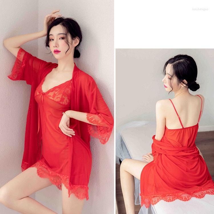 

Women's Sleepwear Sexy Lace Robe Women Set Womens Dress Nightgowns Pijamas Homewear Sets, Sf0847-black