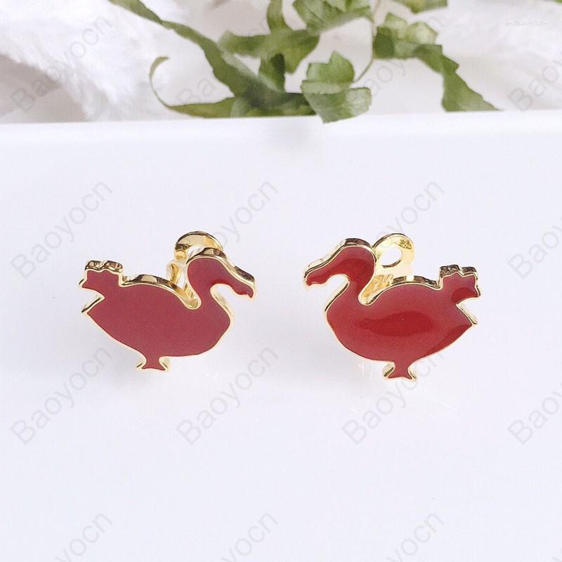 

Backs Earrings Fashion 925 Sterling Silver Jewelry Red Dodo Bird Clip No Piercing For Women Protect The Animals