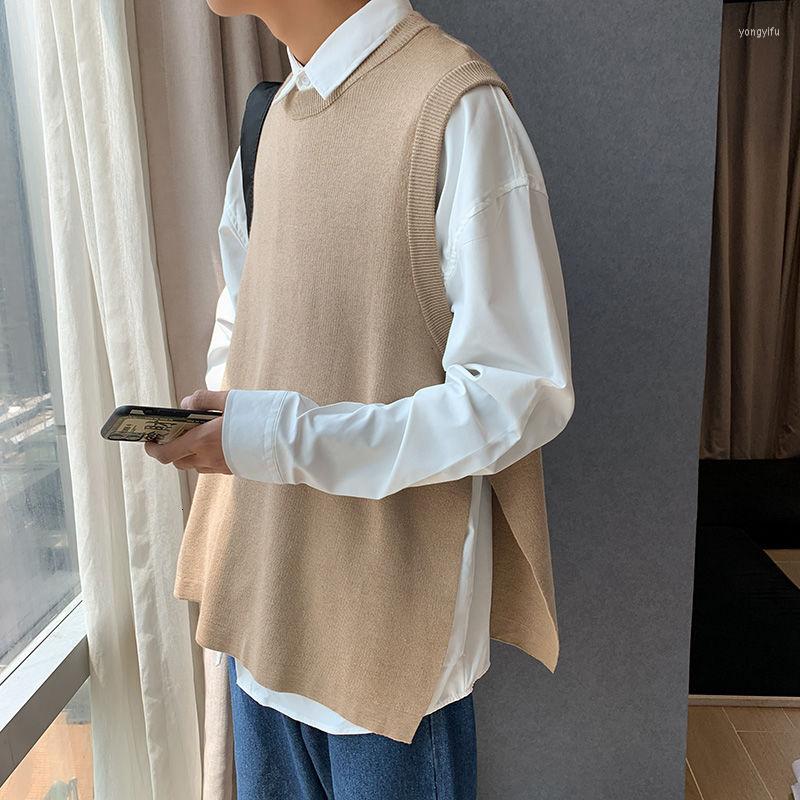 

Men's Vests Autumn Korean Sweater Vest Men's Fashion Casual O-neck Knitted Pullover Men Wild Loose Knitting Sweaters Mens Clothes -3XL, Black