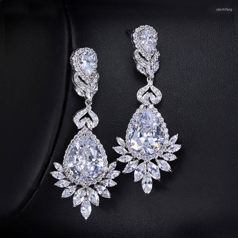 

Dangle Earrings Water Drop Multicolor Zircon Crystal Silver Plated Argent Earring For Women M02-E0019