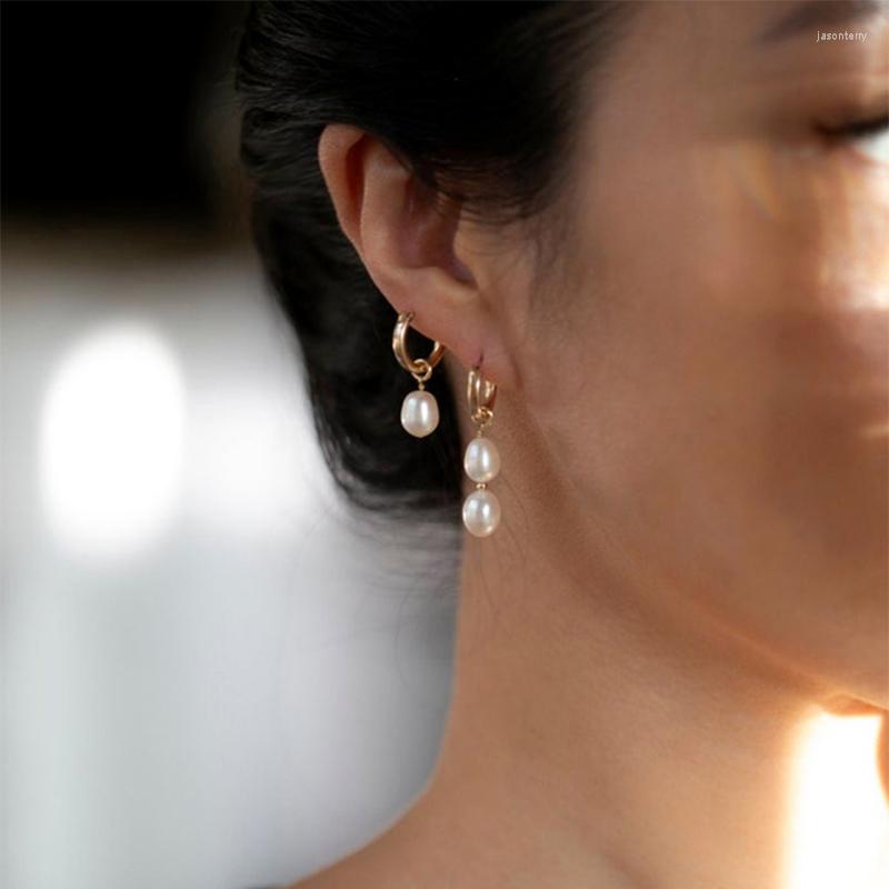 

Hoop Earrings 14k Gold Filled Baroque Pearl 15MM Boho Pendientes Wedding Jewelry Brincos Minimalism Oorbellen