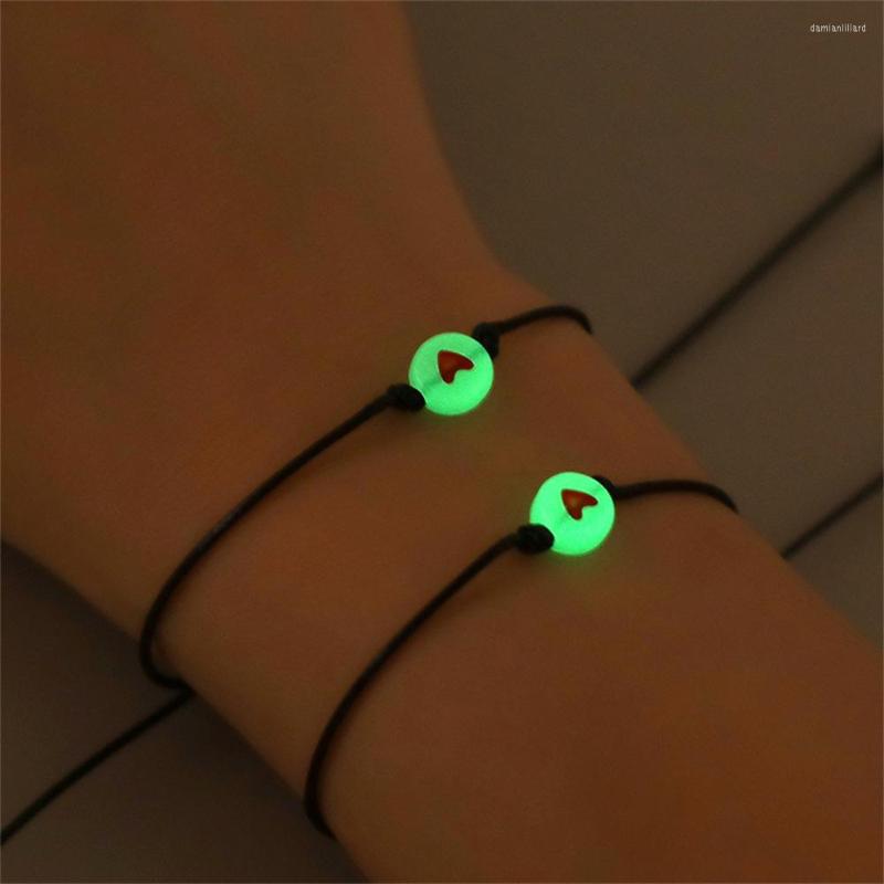 

Charm Bracelets 2PCS/Set Luminous Beads For Lovers Friendship Heart Rope Couple Matching Jewelry Valentine's Day Gift
