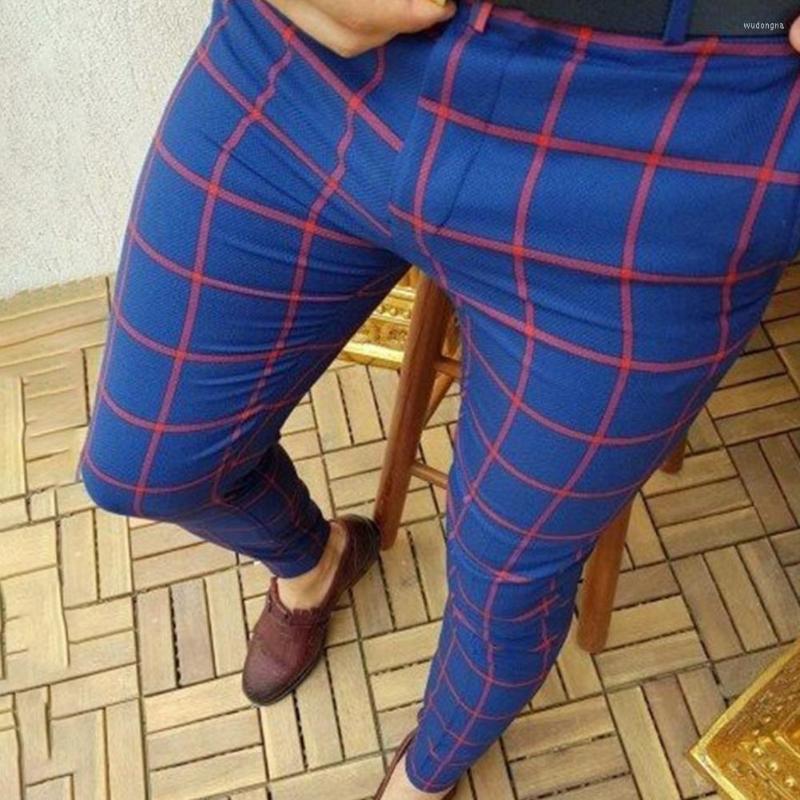 

Men's Suits Trendy Men Pencil Pants Handsome Plaid Slim Wash-and-wear Formal Comfortable Spring Trousers For Work, Brown