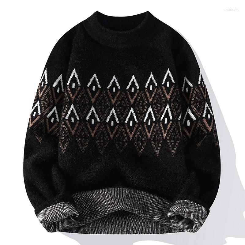 

Men's Sweaters Men Sweater Knitted Casual Pullover Vintage Check Pattern Round Neck Long Sleeve Male Autumn Winter Pull Homme Thick, Black