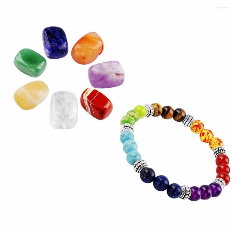 

Jewelry Pouches TUMBEELLUWA Chakra Healing Set 7 Polished Tumbled Stone & Bracelet Crystal Gift