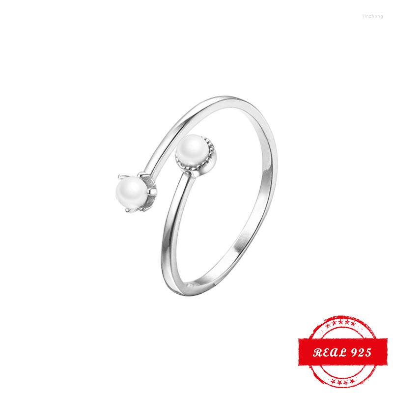 

Cluster Rings Double Pearl Adjustable Natural Freshwater Original 925 Sterling Silver Women's Party Ring Fine Bridal Jewelry
