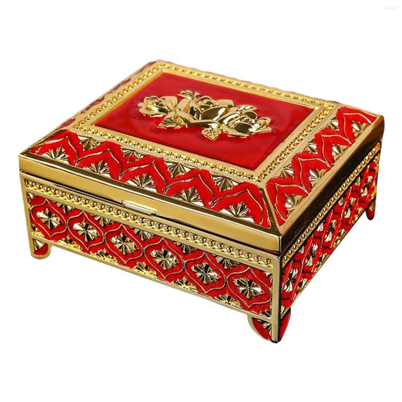 

Jewelry Pouches Trinket Box Metallic Engraved Rectangle Rustless Handcraft Exquisite Durable With Velvet Inside Collector