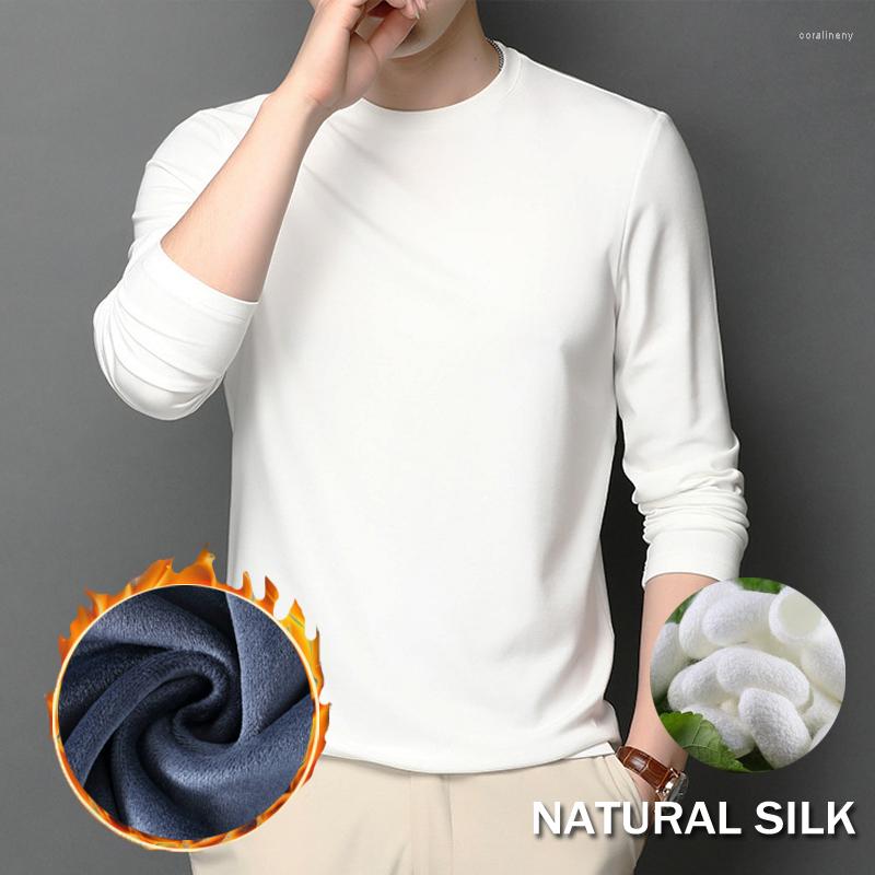

Men's T Shirts 47.5% Modal 5.8% Silk Comfortable Soft Men Lightweight Fleece Lined Pullover Tshirt Slim Fit Thermal Undershirt Round Neck, Black