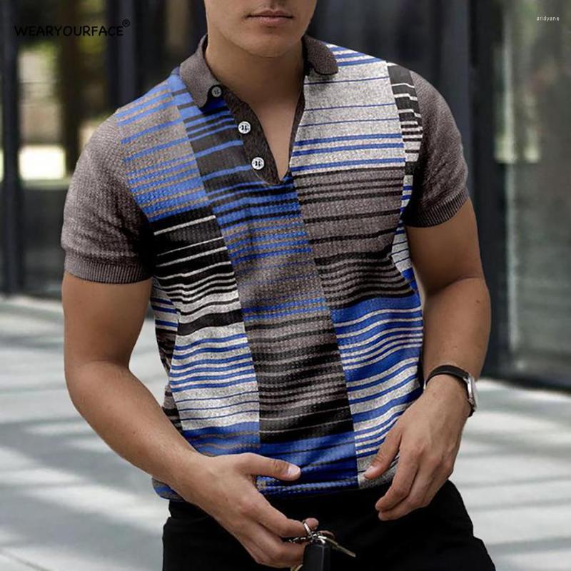 

Men' Polos Multicolor Stripes 3D All Over Print Button Up Polo Shirt Short Sleeve Streetwear Vocation Casual Men Oversize Clothing, A1
