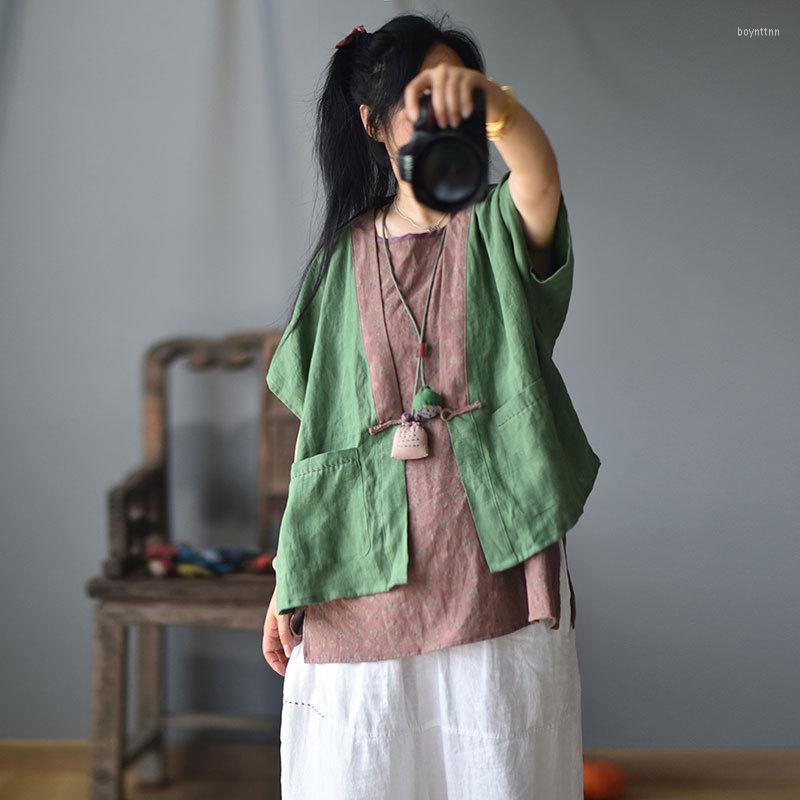 

Women's Vests Spring Autumn Puffer Vest Women Linen Tops Sleeveless Shirt Ladies Single Button Spliced Flax Female Retro 2022, Green
