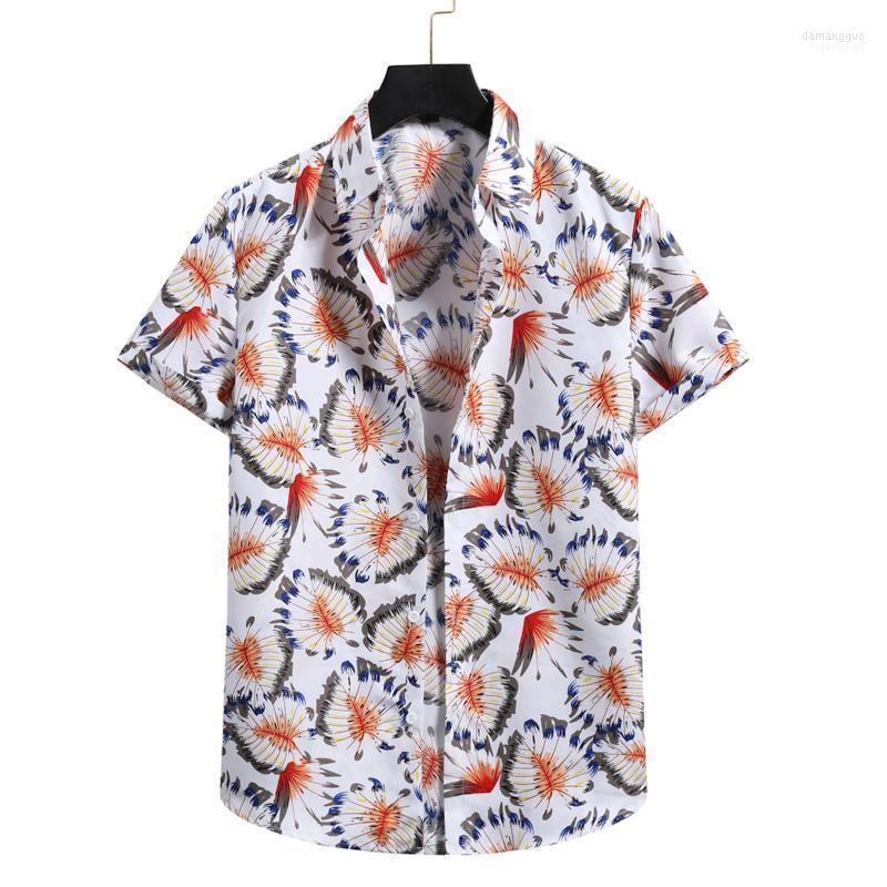 

Men's Casual Shirts Men's Summer Fashion Cardigan Short Sleeve Hawaiian Beach Flower Shirt Turn Down Collar Graphic