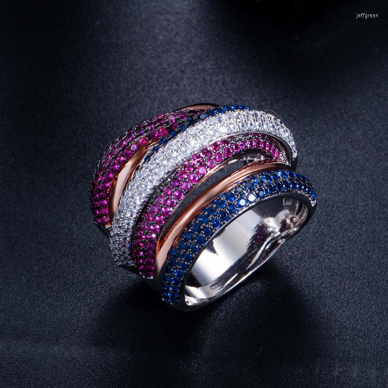 

Wedding Rings Bilincolor Special Design Multicolor Fullfilled Rainbow Cubic Zicronia Ring Female Fashion For Women