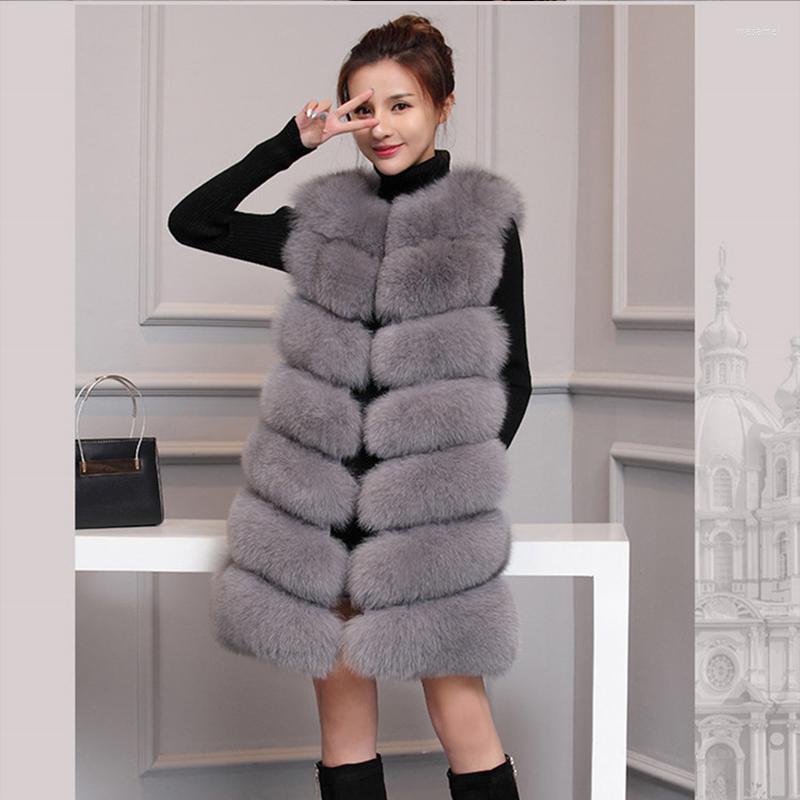 

Women's Fur HJQJLJLS 80 CM 2022 Winter Women Warm Faux Vest Gray Female Long Sleeveless Fake Coat Thick Artificial Jacket, White