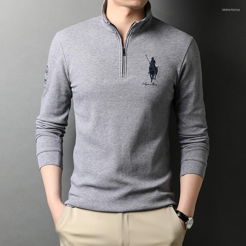 

Men's Polos Polo Shirt Style Pure Cotton Casual Solid Color Long-sleeved Business Fashion Brand Clothing Pullover, Beige