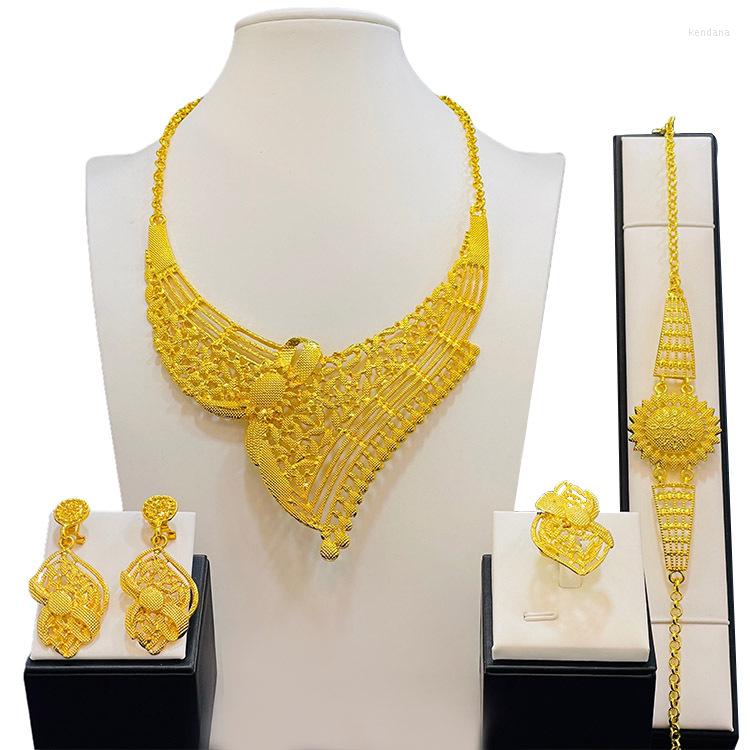 

Necklace Earrings Set Liffly Fashion Bridal Dubai Gold Jewelry Bracelet Ring African Wedding Party For Women, Picture shown