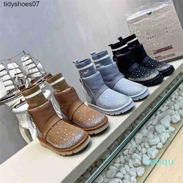 

Designer Snow Boots Women's fur integrated wear-resistant women's wool boots Brown grey COMFORTABLE WARMTH 056, Black