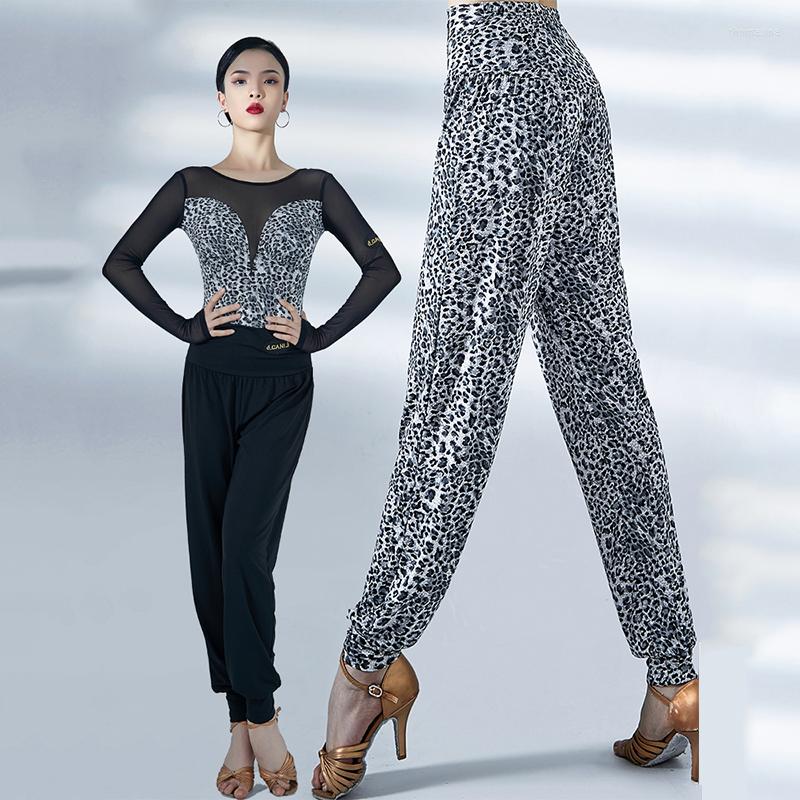 

Stage Wear 2022 Women Latin Dance Pants Practice Clothing ChaCha Samba Rumba Ballroom Loose Trousers Black Leopard BL8328