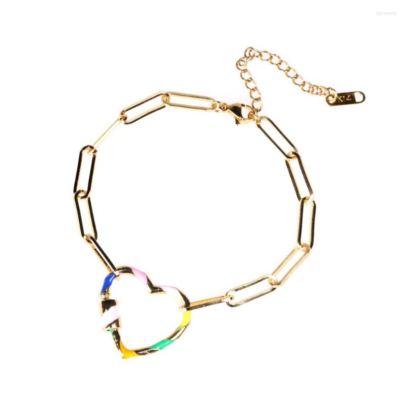 

Charm Bracelets EYIKA Fashionable Heart Star Bracelet Surround Mix Color Enamel Keychain Bangles For Women Copper Gold Plated Link Chain