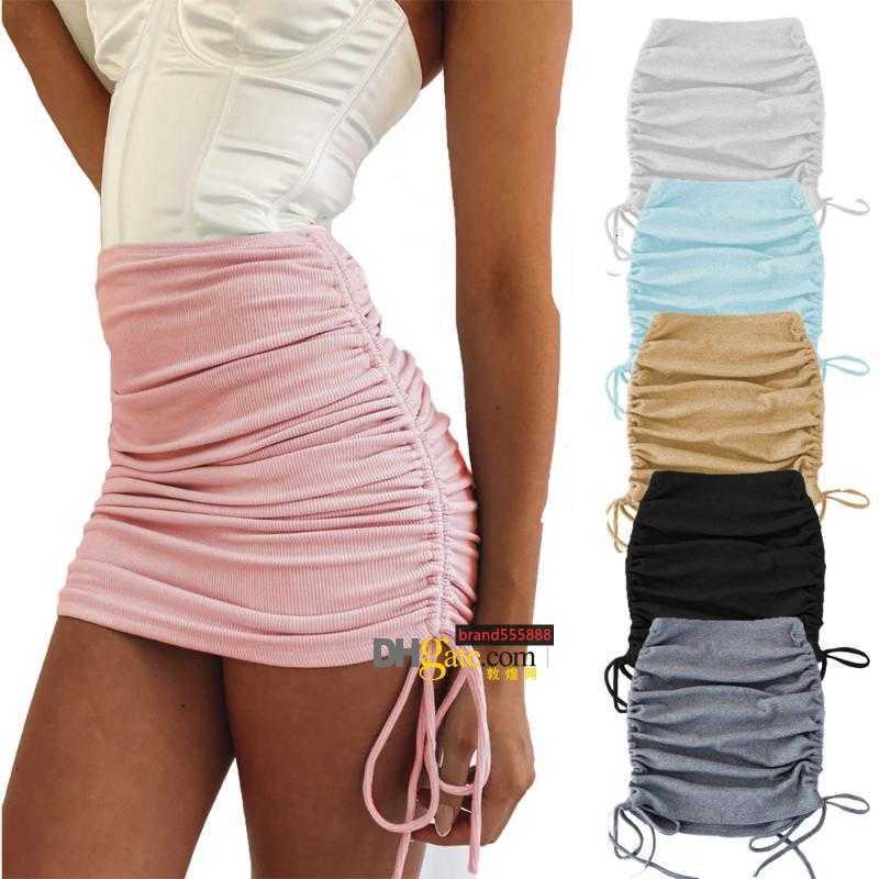 

Skirts Fashion Summer Women' Cotton Knitted Threaded Side Drawstring Elastic Pleated Jupe Sexy Slim Adjustable Hip Skirt, 8033 grey